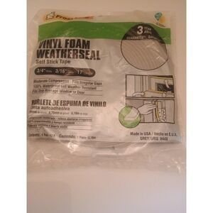 Frost King Vinyl Weatherseal Self Stick Tape 3/4" Wide 3/16" Thick 17' Long